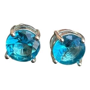 NEW Blue Swiss Topaz Silver Stud Earrings .5” Cushion Cut Pierced Earrings